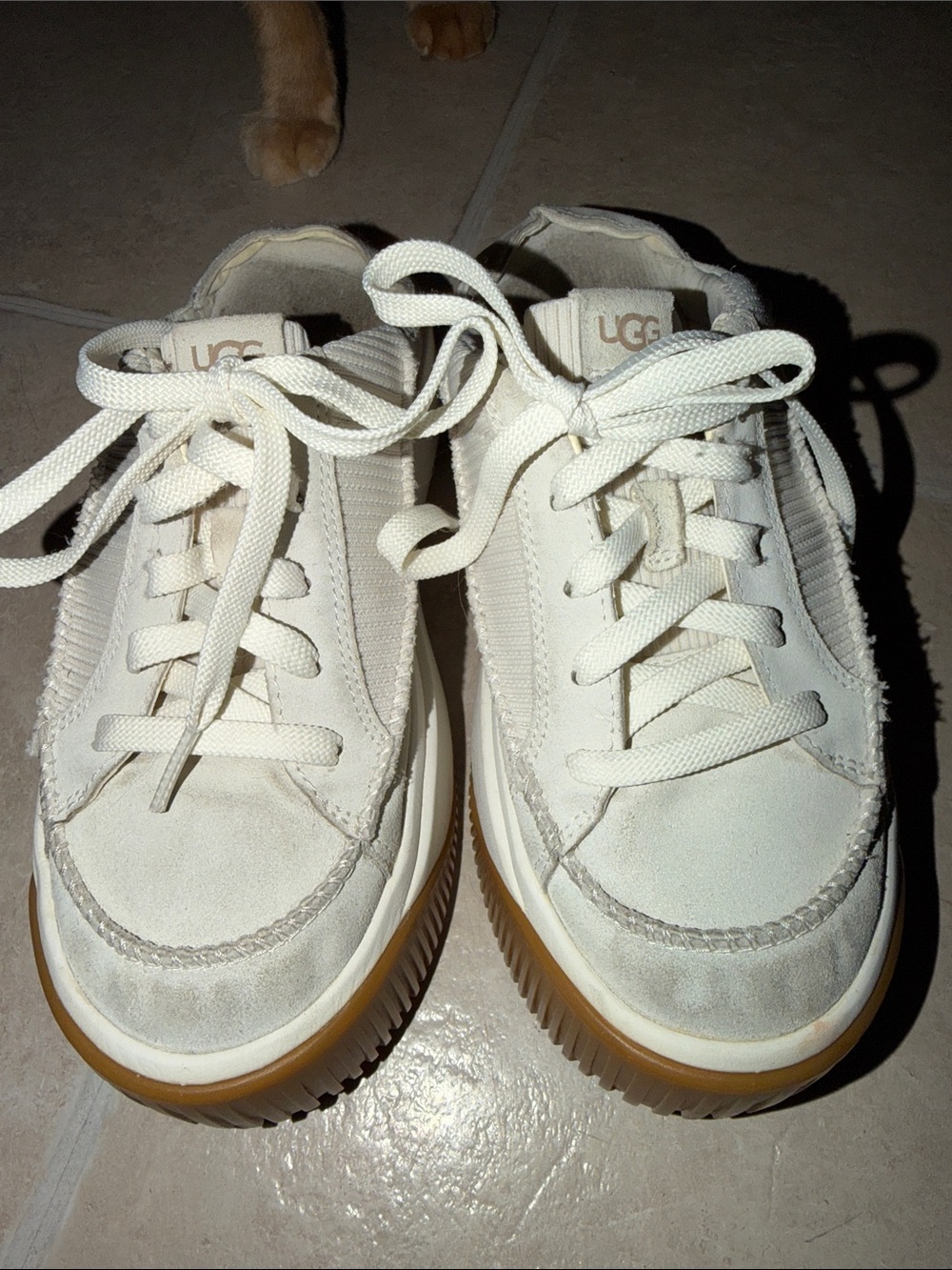 UGG Women Cream Lace-Up Platform Sneakers with Gum Sole